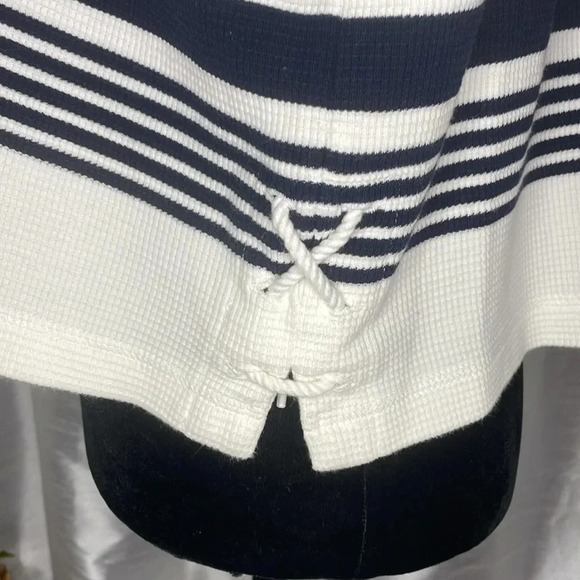 Liz Claiborne Womens Large Nautical Cropped White Navy Embroidered Short Sleeve - Picture 5 of 9
